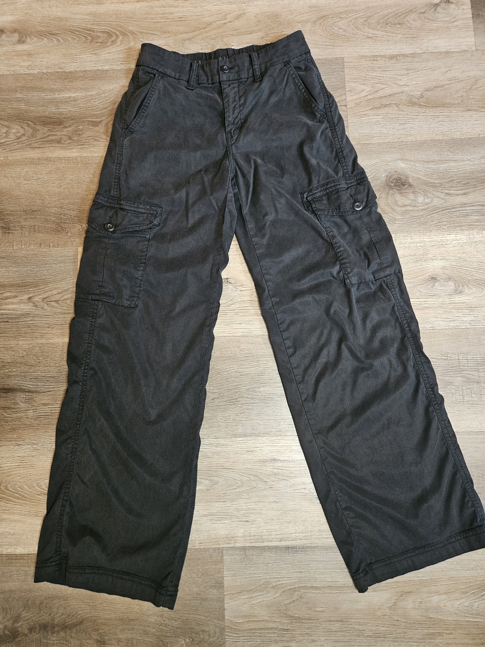Americam Eagle Womens Grey/black Cargo Pants - Soft Wideleg Flowey Sz 00